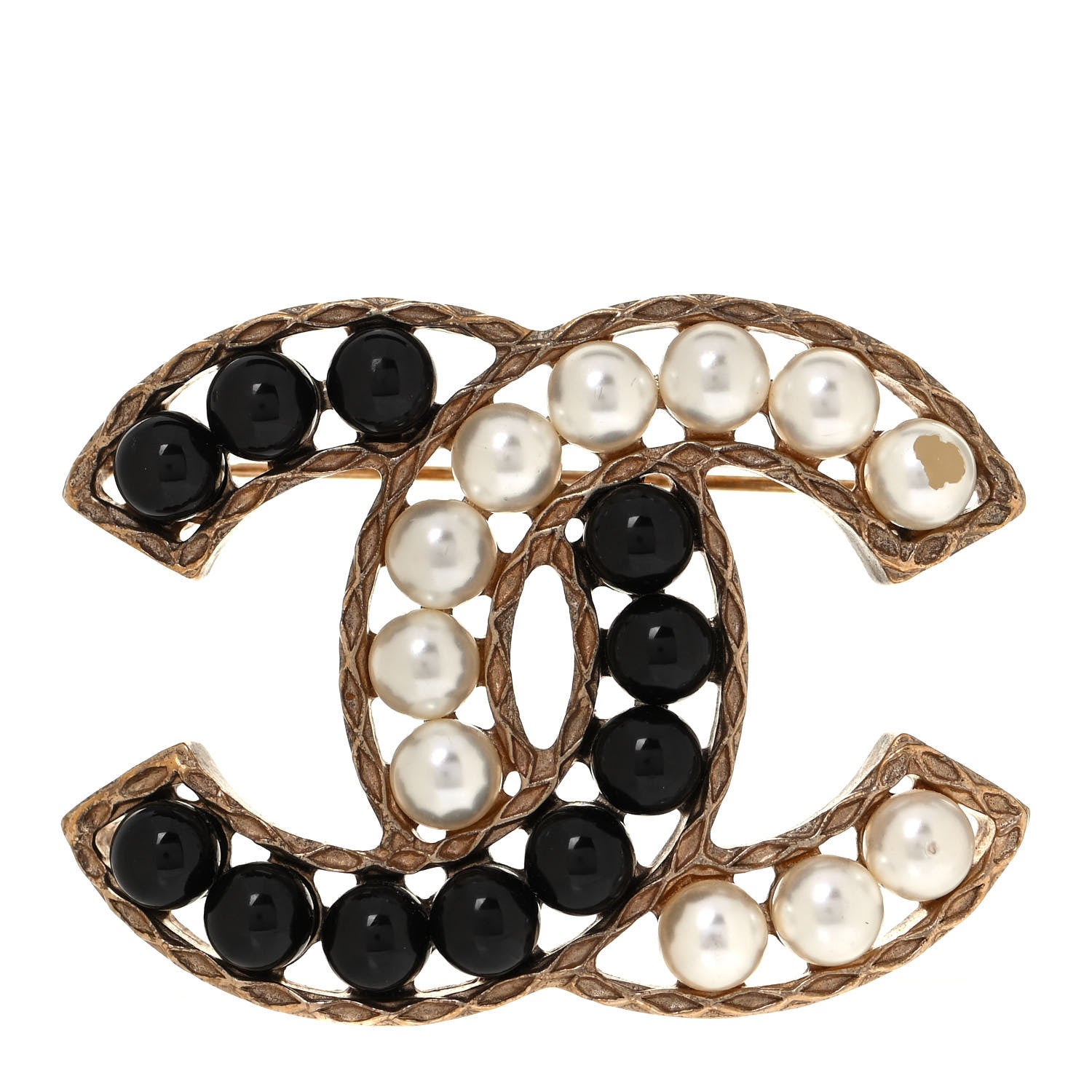 Chanel Pearl CC Brooch Gold Black 1 of 5