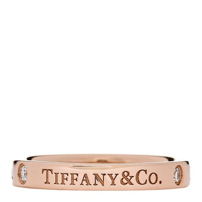 Tiffany 18K Rose Gold Diamond Logo Band Ring 52 6 3 of 5
