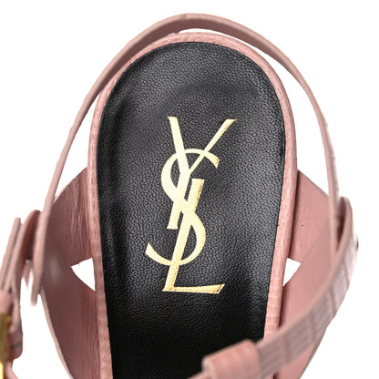 Saint Laurent Calfskin Crocodile Embossed Tribute 105 Platform Sandals 38 Pale Pink 8 of 13