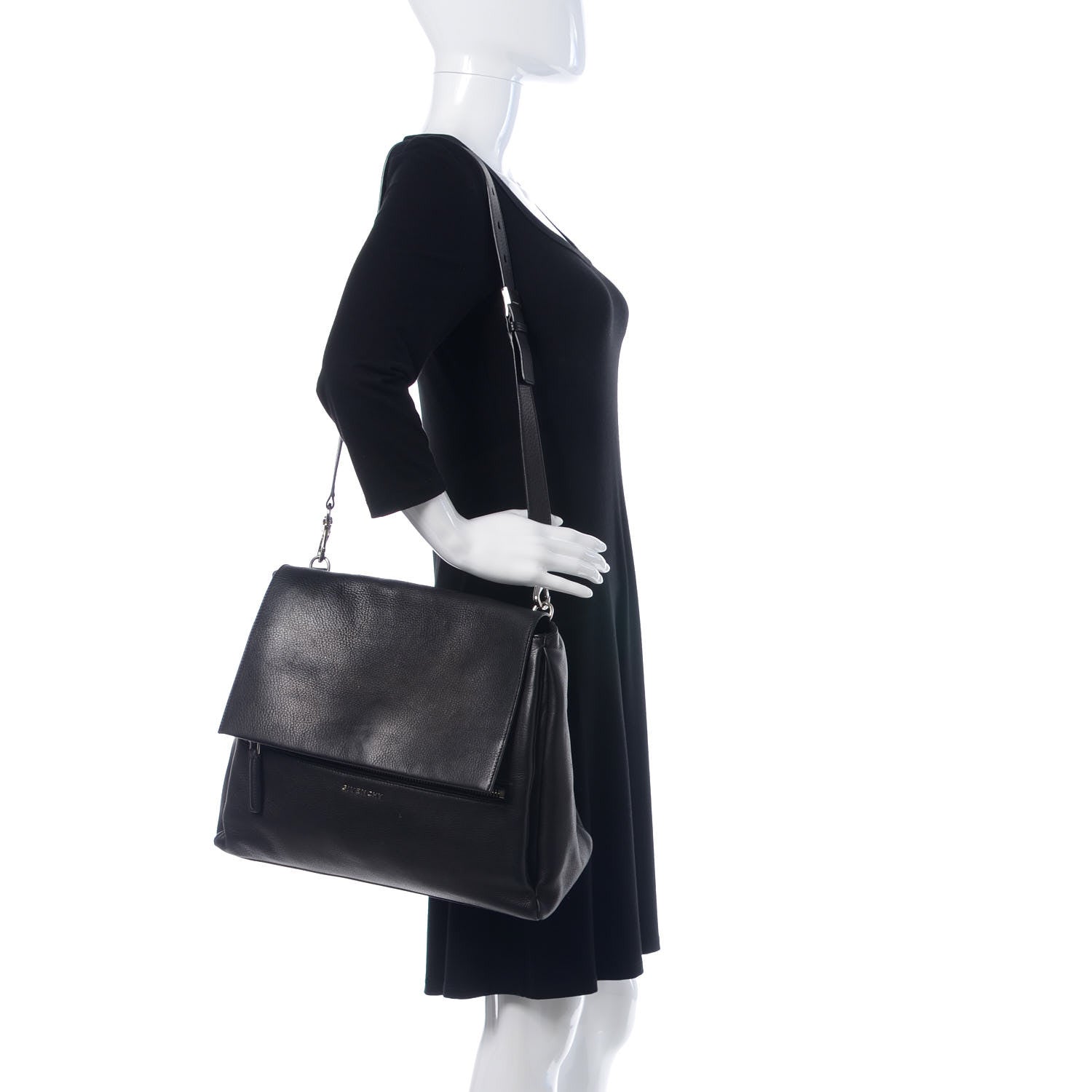 Givenchy Waxy Grained Calfskin Medium Pandora Pure Flap Bag Black 2 of 16
