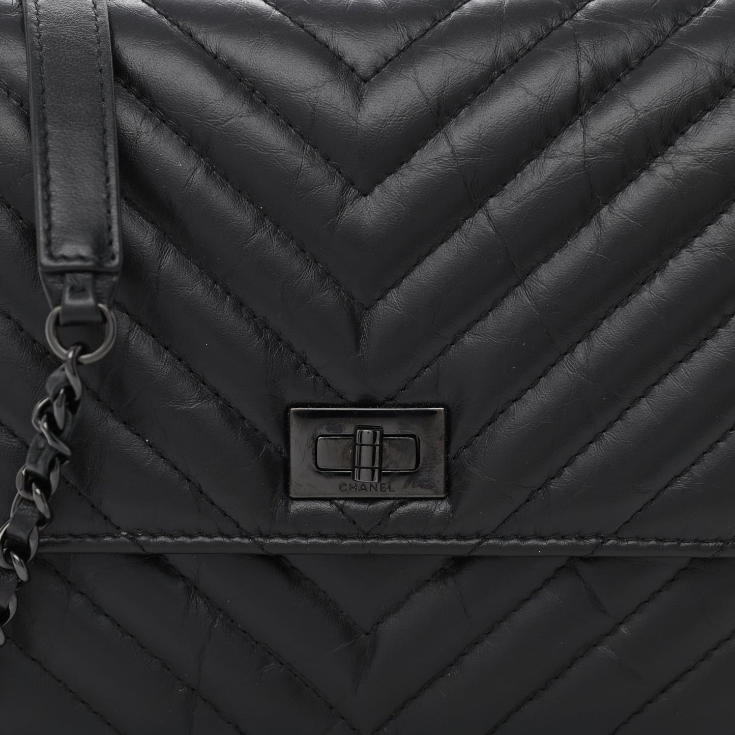 Aged Calfskin Chevron Quilted Reissue 2.55 Square Wallet On Chain WOC So Black