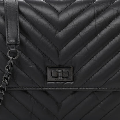 Chanel Aged Calfskin Chevron Quilted Reissue 2.55 Square Wallet On Chain WOC So Black 9 of 11