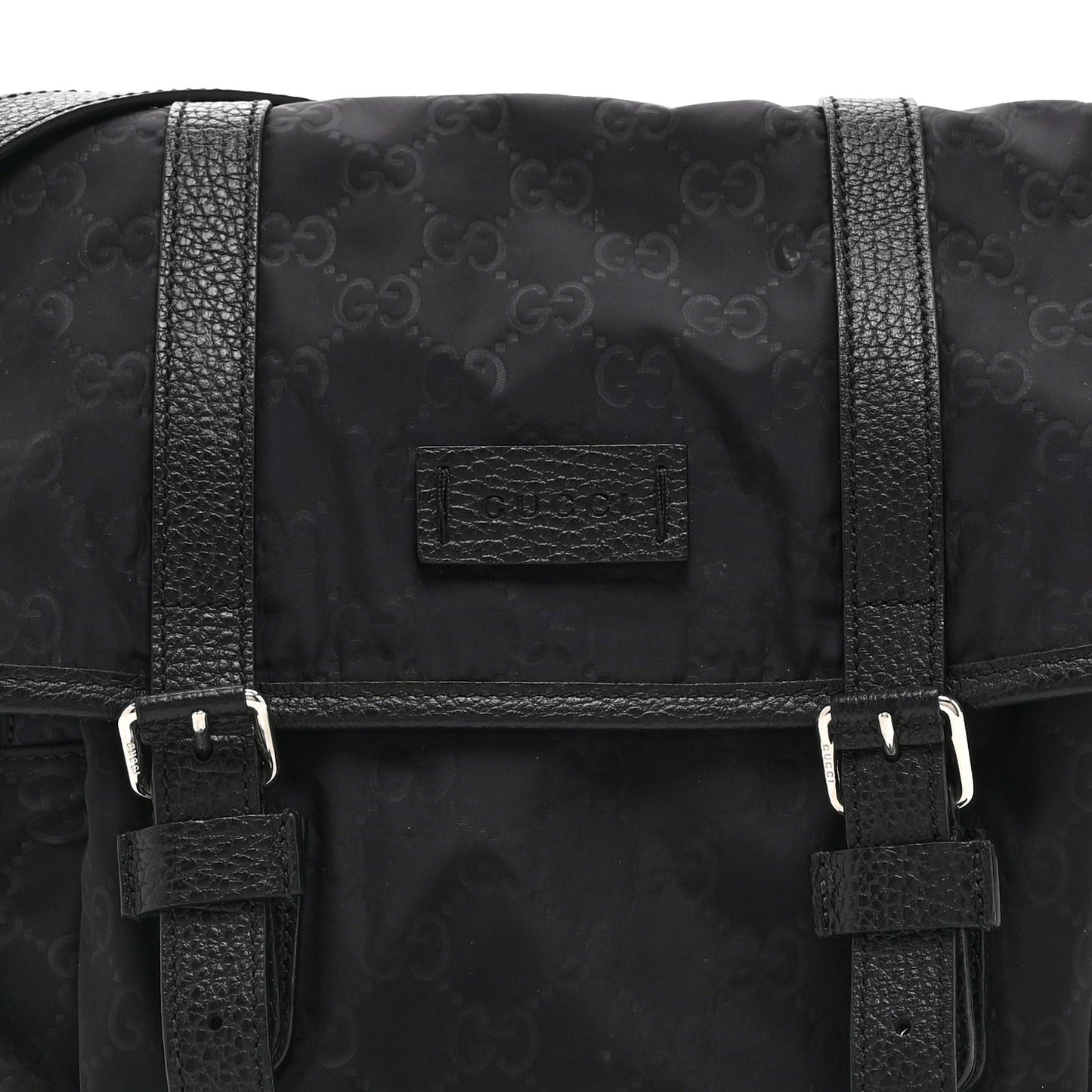 Nylon Monogram Double Buckle Flap Messenger Bag Black