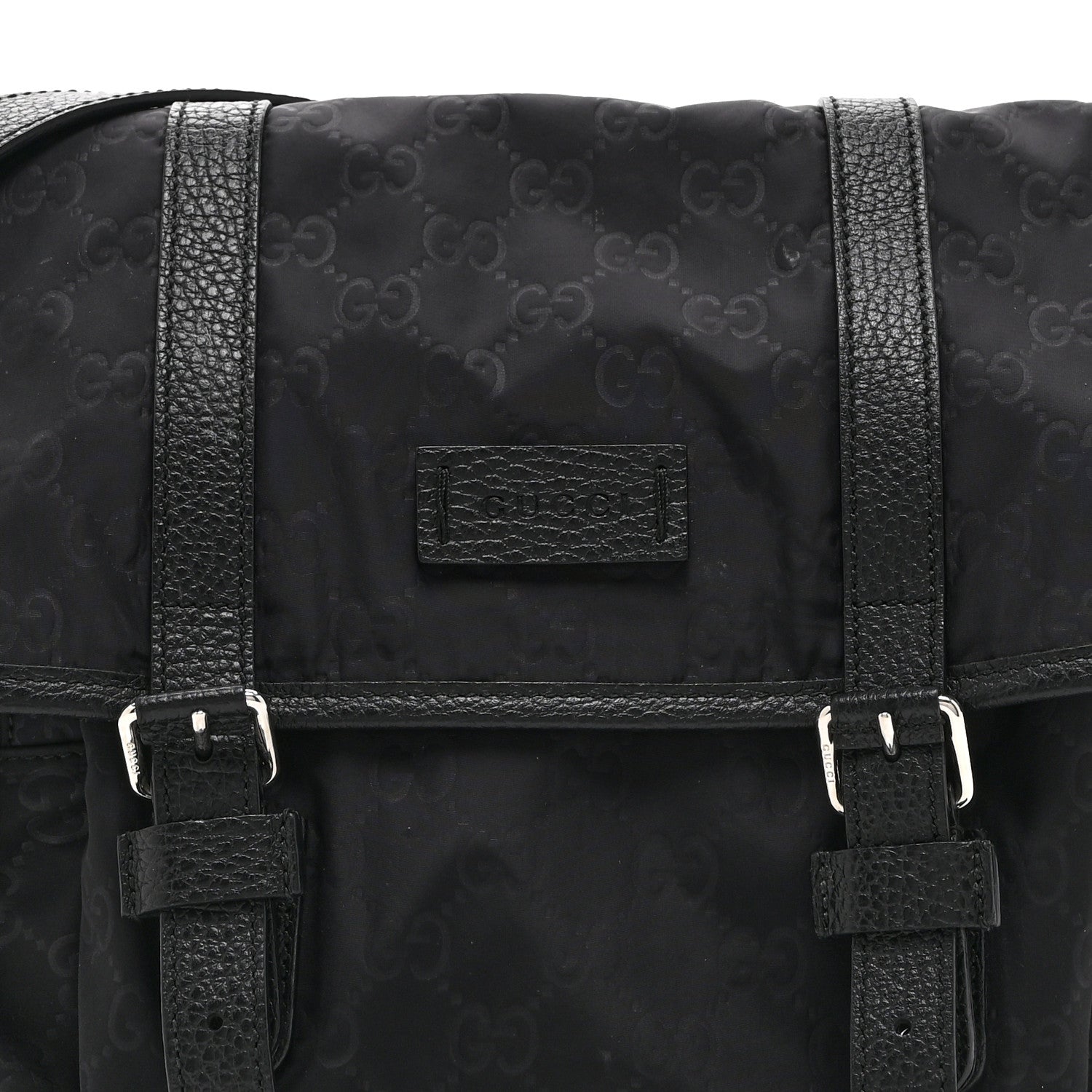 Gucci Nylon Monogram Double Buckle Flap Messenger Bag Black 8 of 10