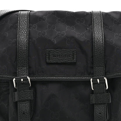 Gucci Nylon Monogram Double Buckle Flap Messenger Bag Black 8 of 10