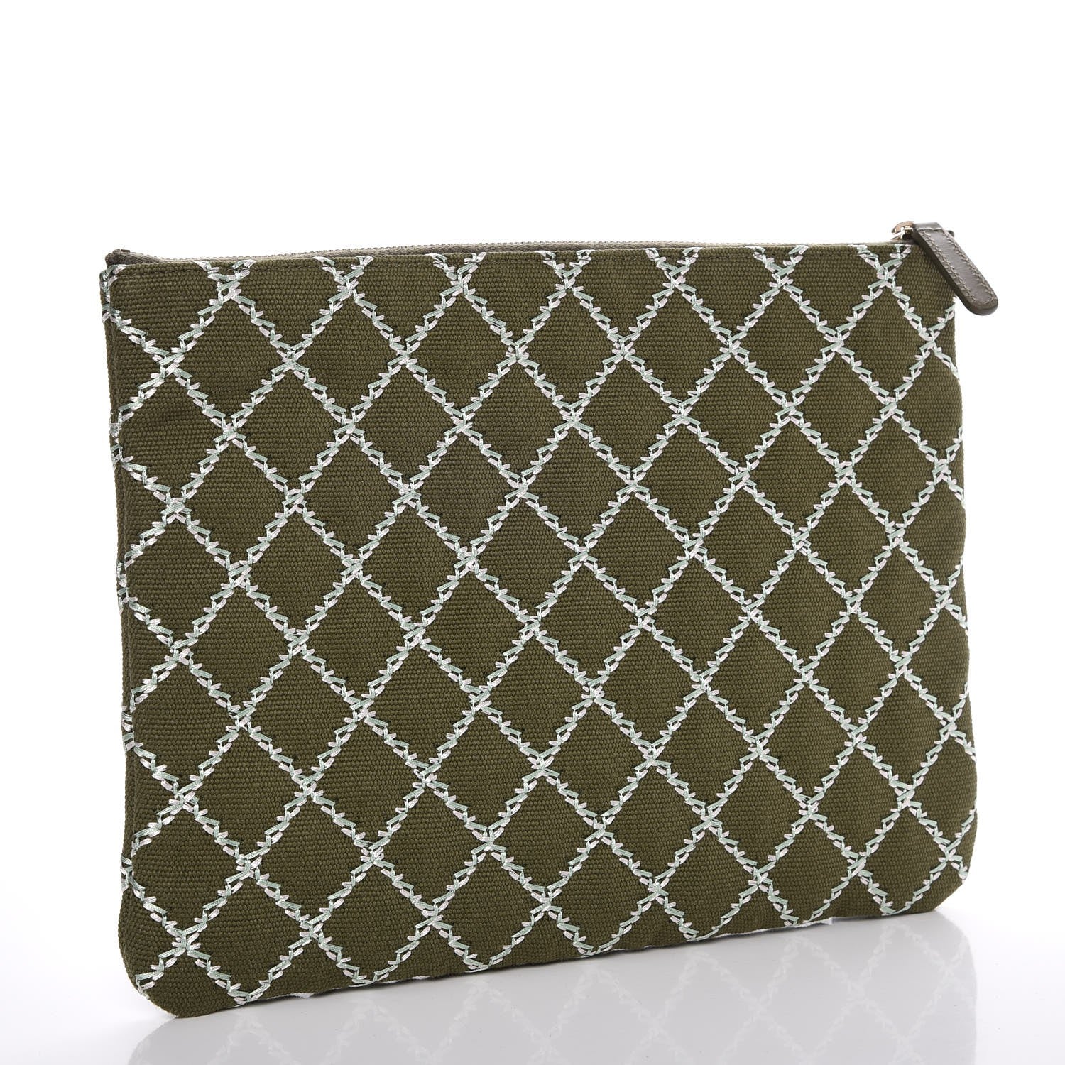 Chanel Canvas Double Stitch CC Medium Cosmetic Case Khaki 3 of 8