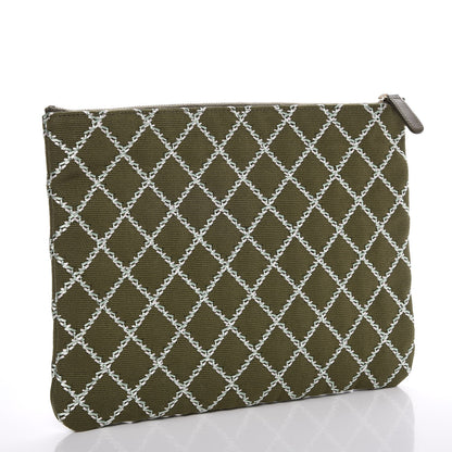 Chanel Canvas Double Stitch CC Medium Cosmetic Case Khaki 3 of 8