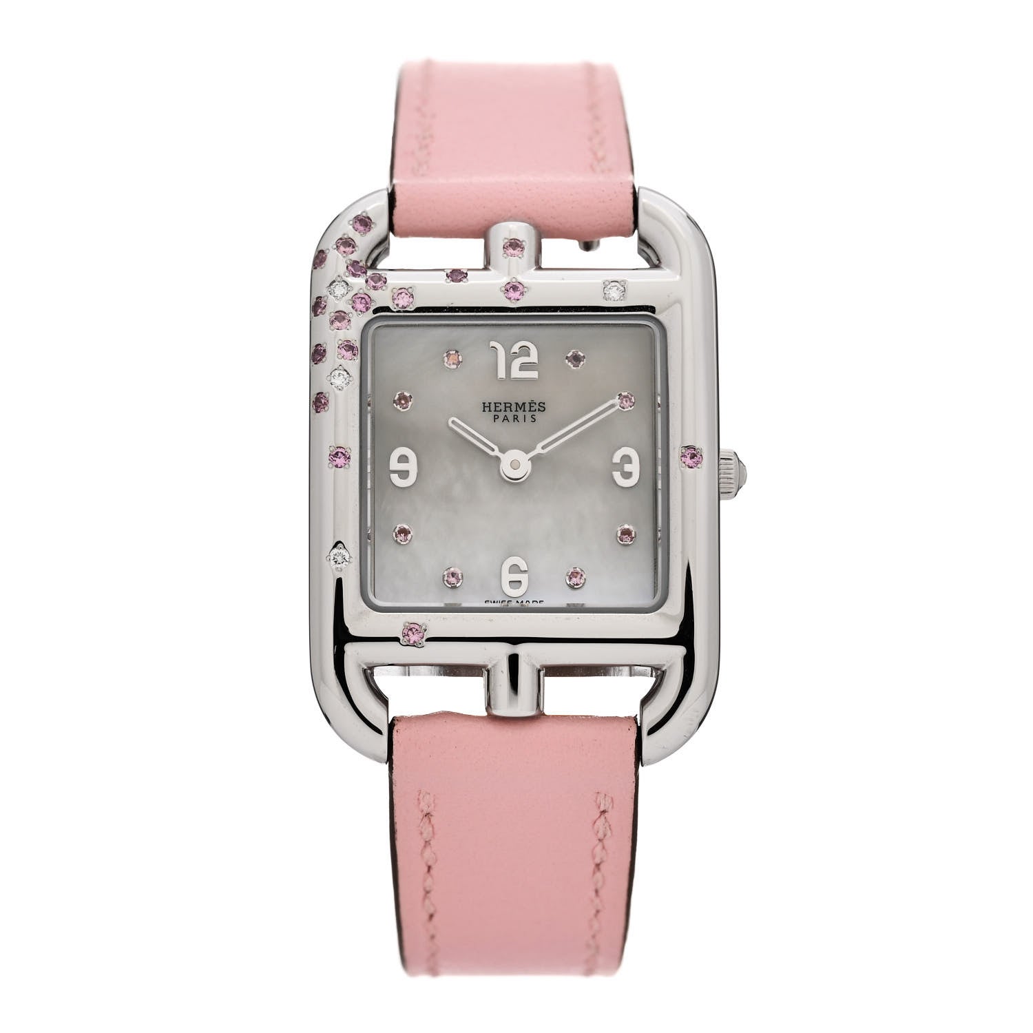 Hermes Stainless Steel Swift Diamond Pink Sapphire Mother of Pearl 23mm Cape Cod Quartz Watch Rose Sakura 1 of 5