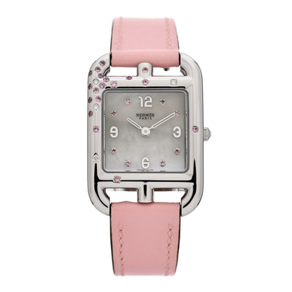 Hermes Stainless Steel Swift Diamond Pink Sapphire Mother of Pearl 23mm Cape Cod Quartz Watch Rose Sakura 1 of 5