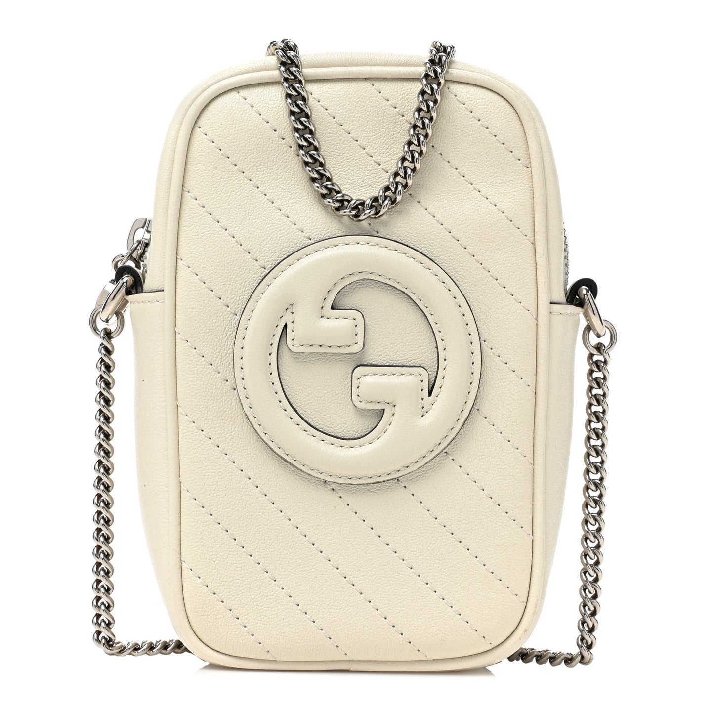 Sakai Be Green Calfskin Diagonal Stitched Mini Blondie Vertical Shoulder Bag Mystic White
