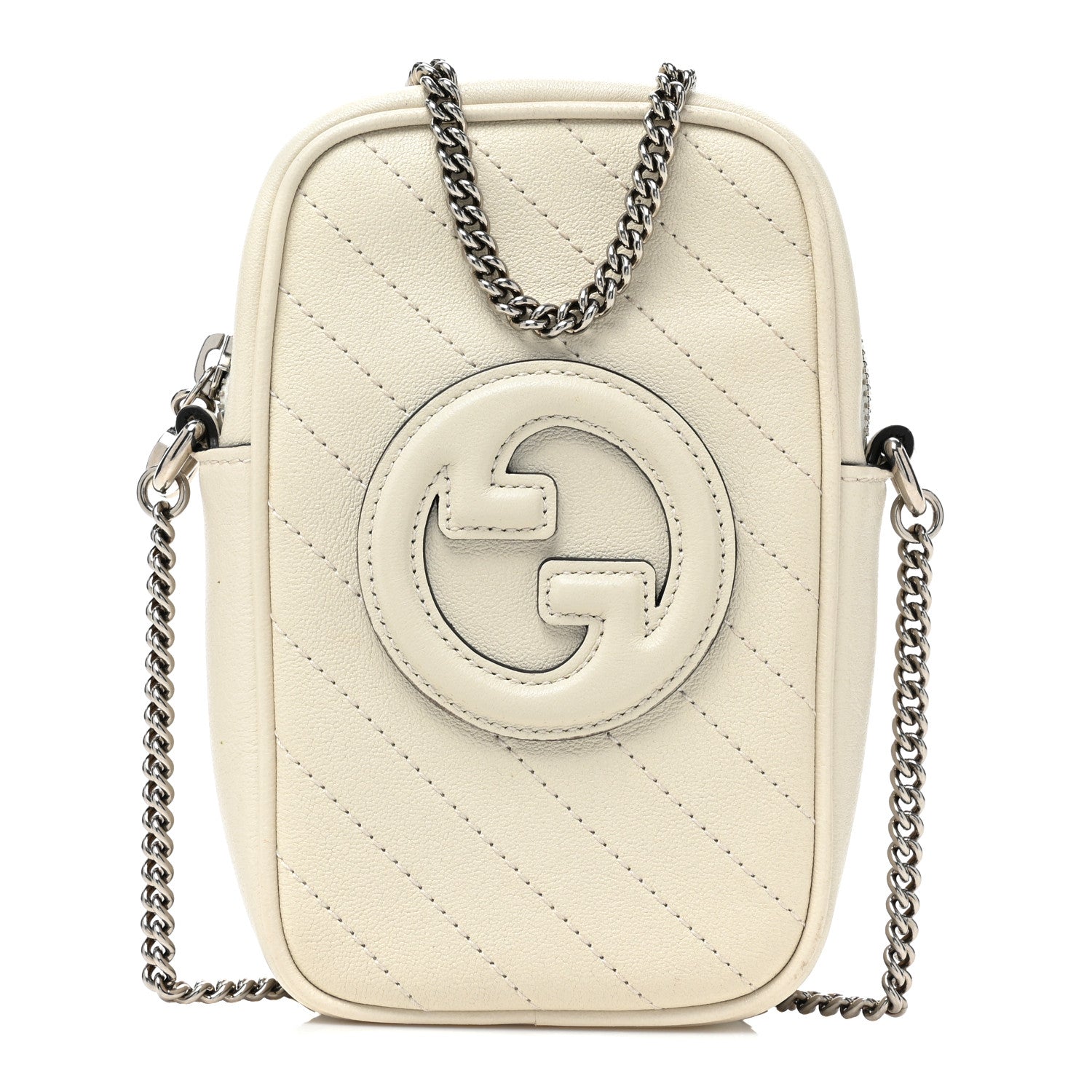 Gucci Sakai Be Green Calfskin Diagonal Stitched Mini Blondie Vertical Shoulder Bag Mystic White 1 of 13