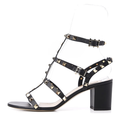 Valentino Garavani Calfskin Rockstud 60mm City Sandals 38.5 Black 1 of 10