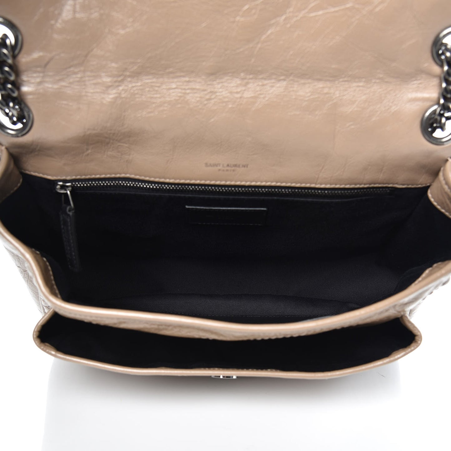 Crinkled Calfskin Matelasse Monogram Medium Niki Chain Satchel Light Taupe