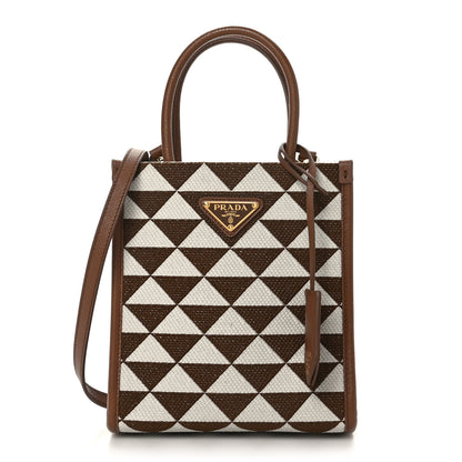 Prada Jacquard Saffiano Triangolo Symbole Embroidered Micro Tote Tobacco Talco 1 of 8
