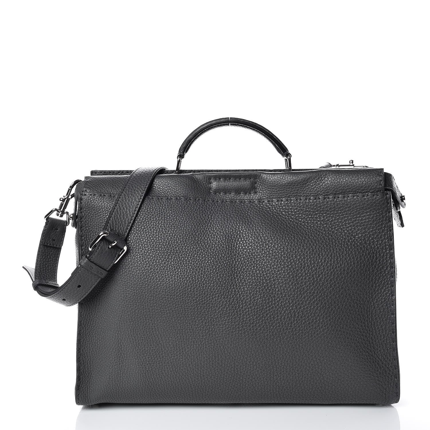 Fendi Cuoio Romano Selleria Monster Eyes Large Peekaboo Iconic Fit Satchel Asfalto 3 of 16