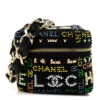 Chanel Tweed Pearl Studded Vanity Wrist Case With Chain Black Multicolor 1 of 11