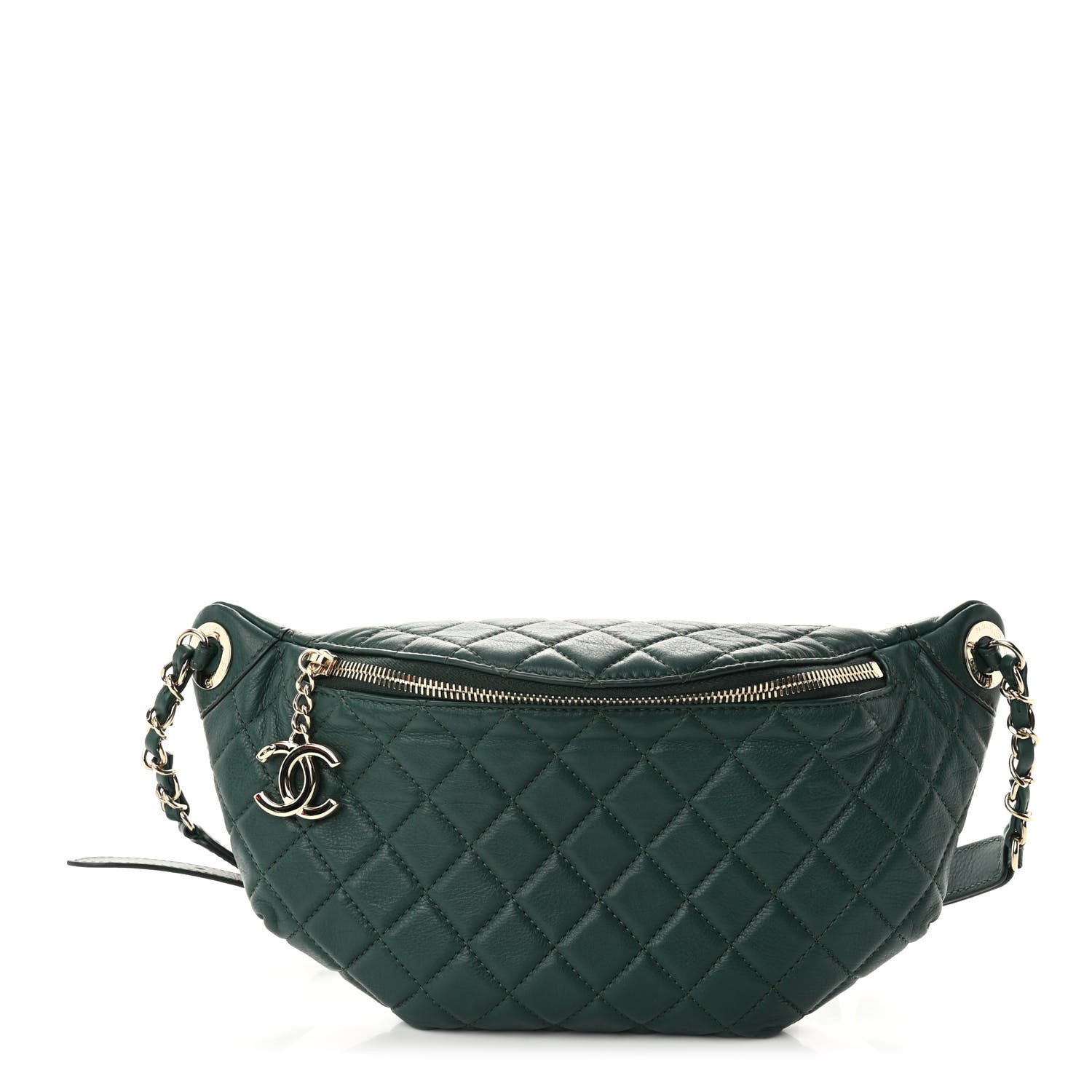 Chanel Calfskin Quilted Banane Waist Bag Fanny Pack Dark Green 1 of 10