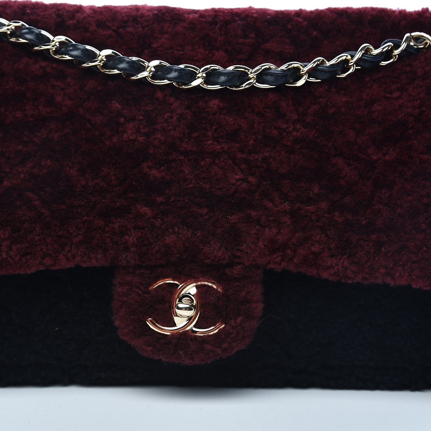 Chanel Shearling Sheepskin Quilted Tri-Color Flap Burgundy Black Grey 11 of 11