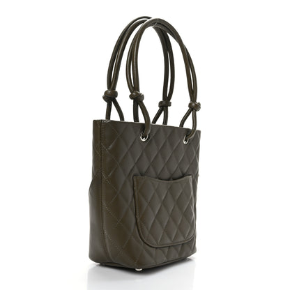 Chanel Calfskin Snakeskin Quilted Small Cambon Tote Khaki 2 of 8