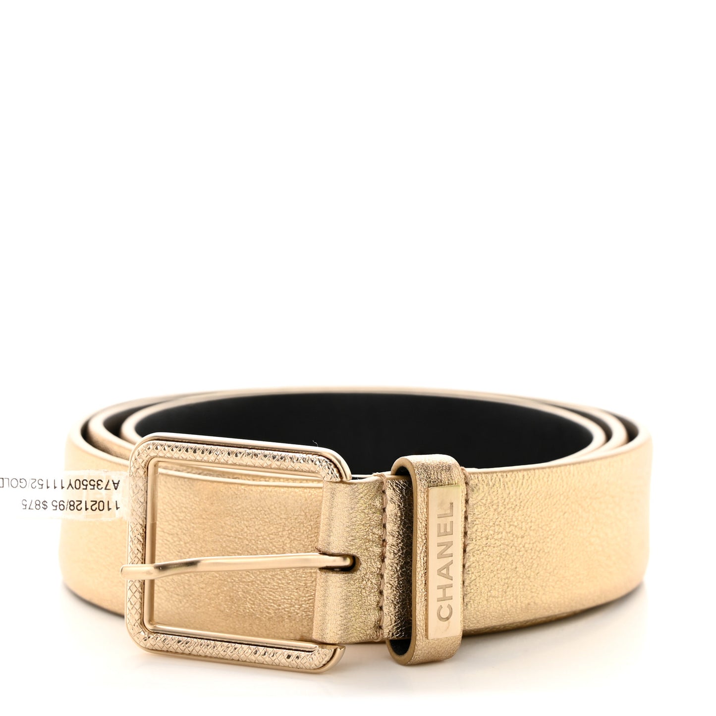 Metallic Calfskin Logo Belt 95 38 Gold