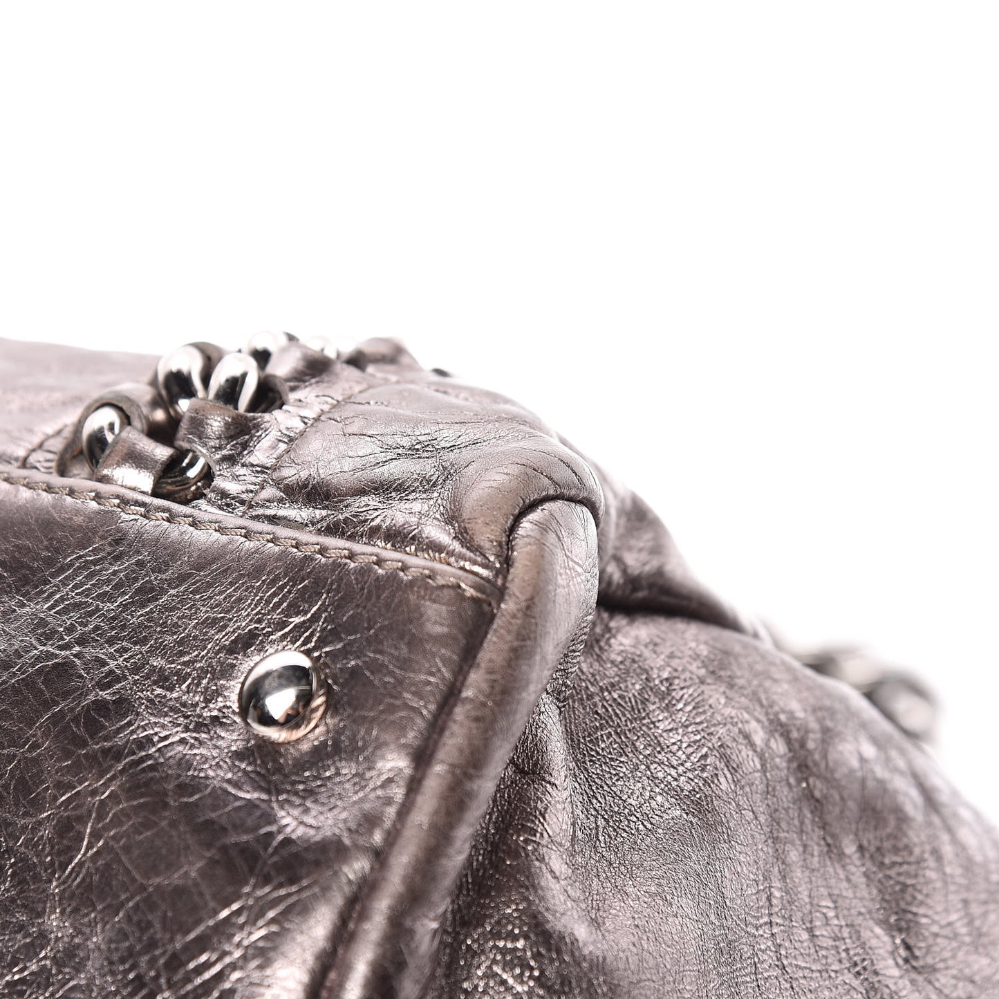 Metallic Cracked Calfskin Modern Chain Tote Dark Silver
