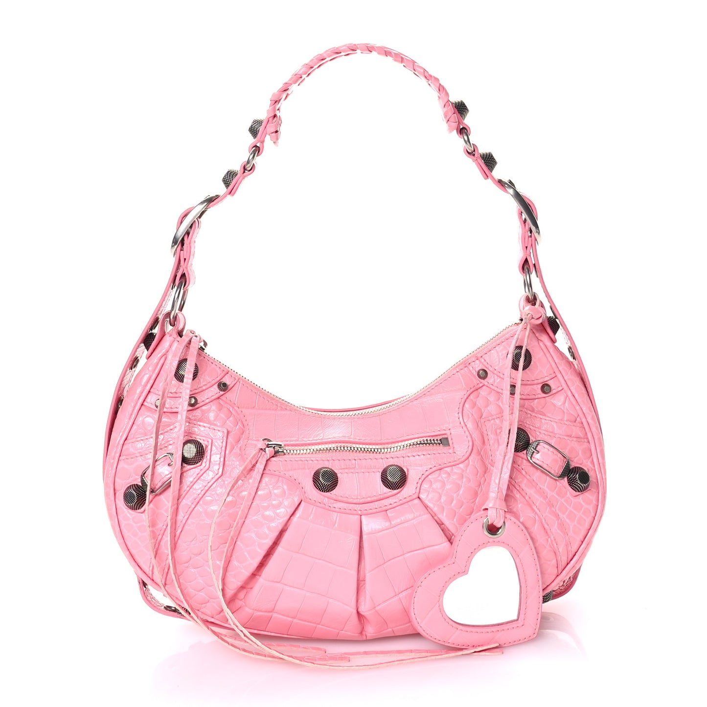 Extra Supple Calfskin Crocodile Embossed Small Le Cagole Shoulder Bag Sweet Pink