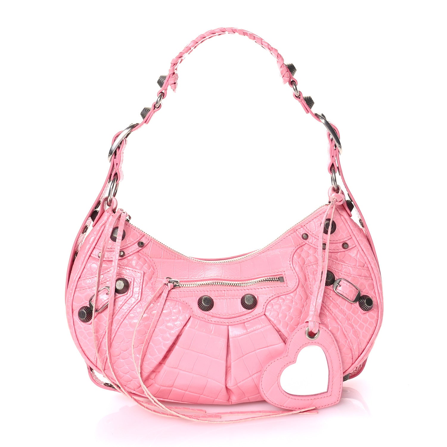 Balenciaga Extra Supple Calfskin Crocodile Embossed Small Le Cagole Shoulder Bag Sweet Pink 3 of 13
