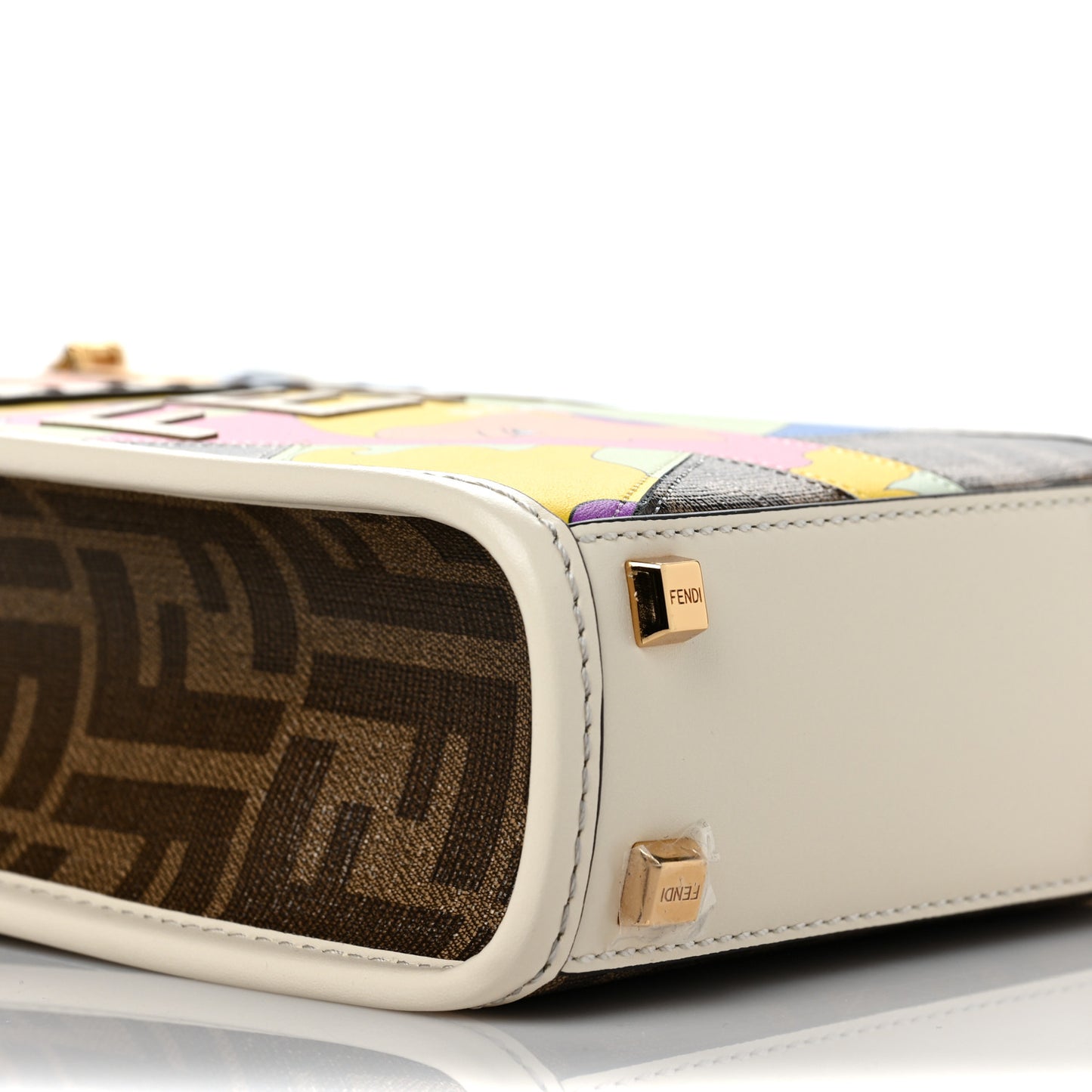 Glazed Fabric Vitello King Plexiglass FF 1974 Logo Hairdo Girls Inlay Mini Fendi Sunshine Shopper Tote Mogano Panna Multicolor