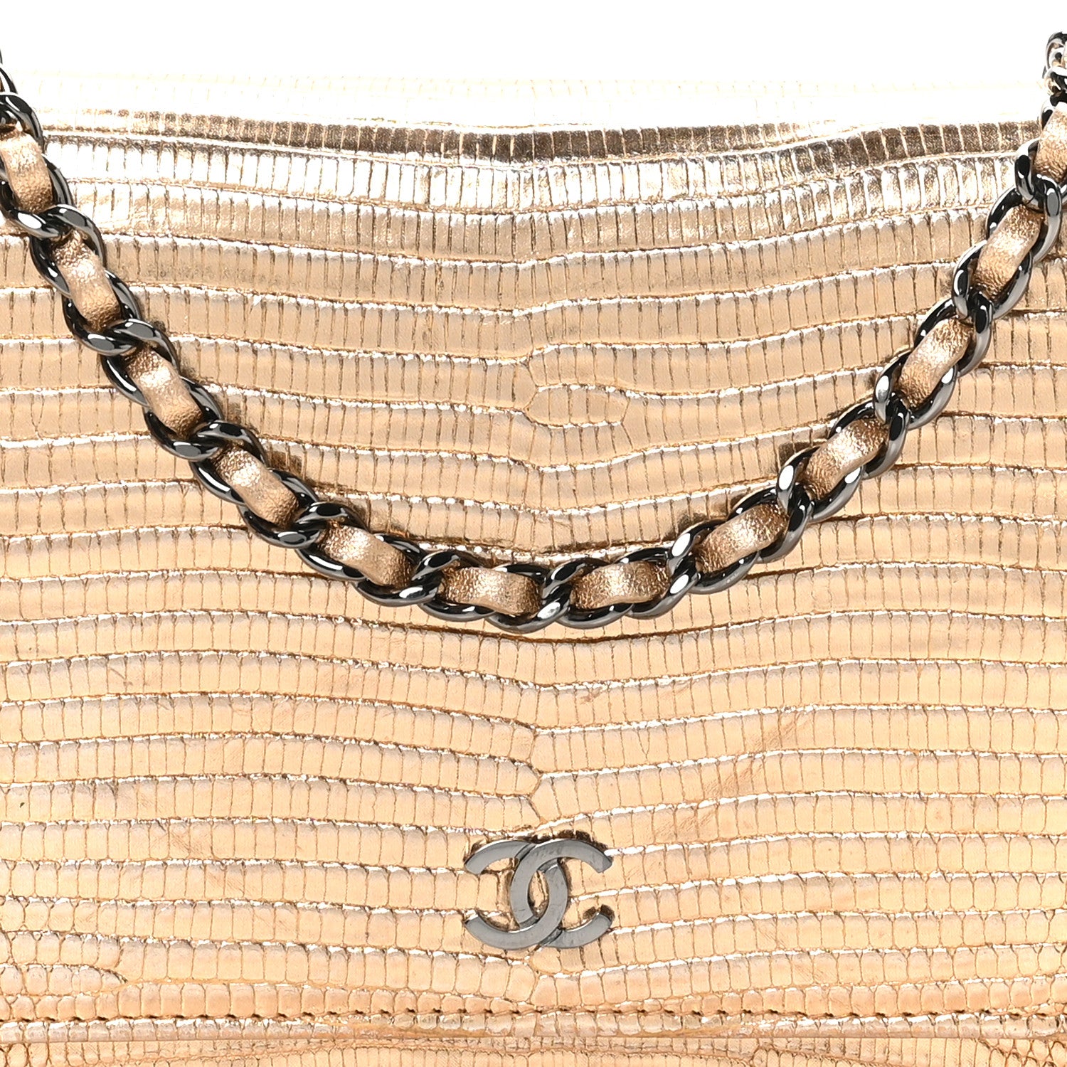 Chanel Metallic Lizard Wallet on Chain WOC Gold 8 of 10