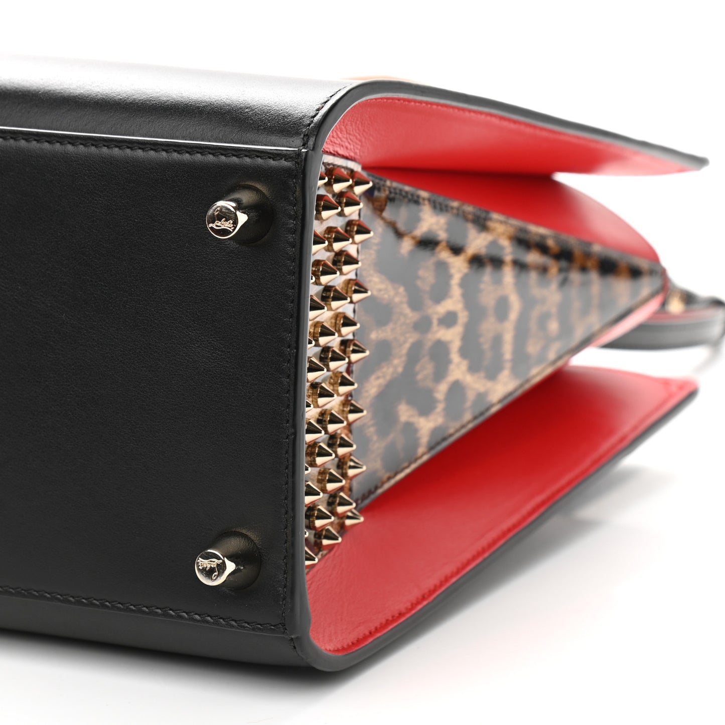 Calfskin Patent Leopard Spiked Medium Paloma Black