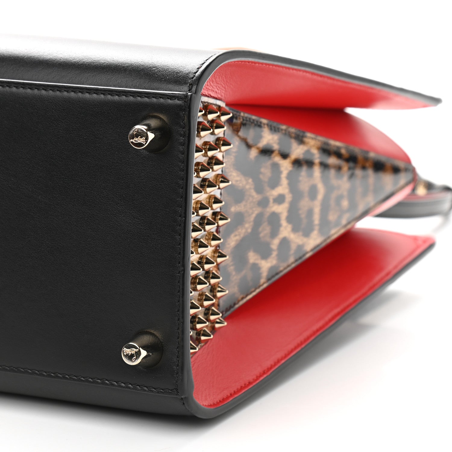 Christian Louboutin Calfskin Patent Leopard Spiked Medium Paloma Black 9 of 9