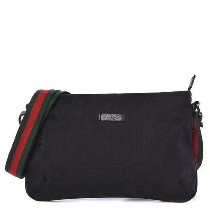 Gucci Monogram Web Small Flat Messenger Crossbody Black 1 of 11