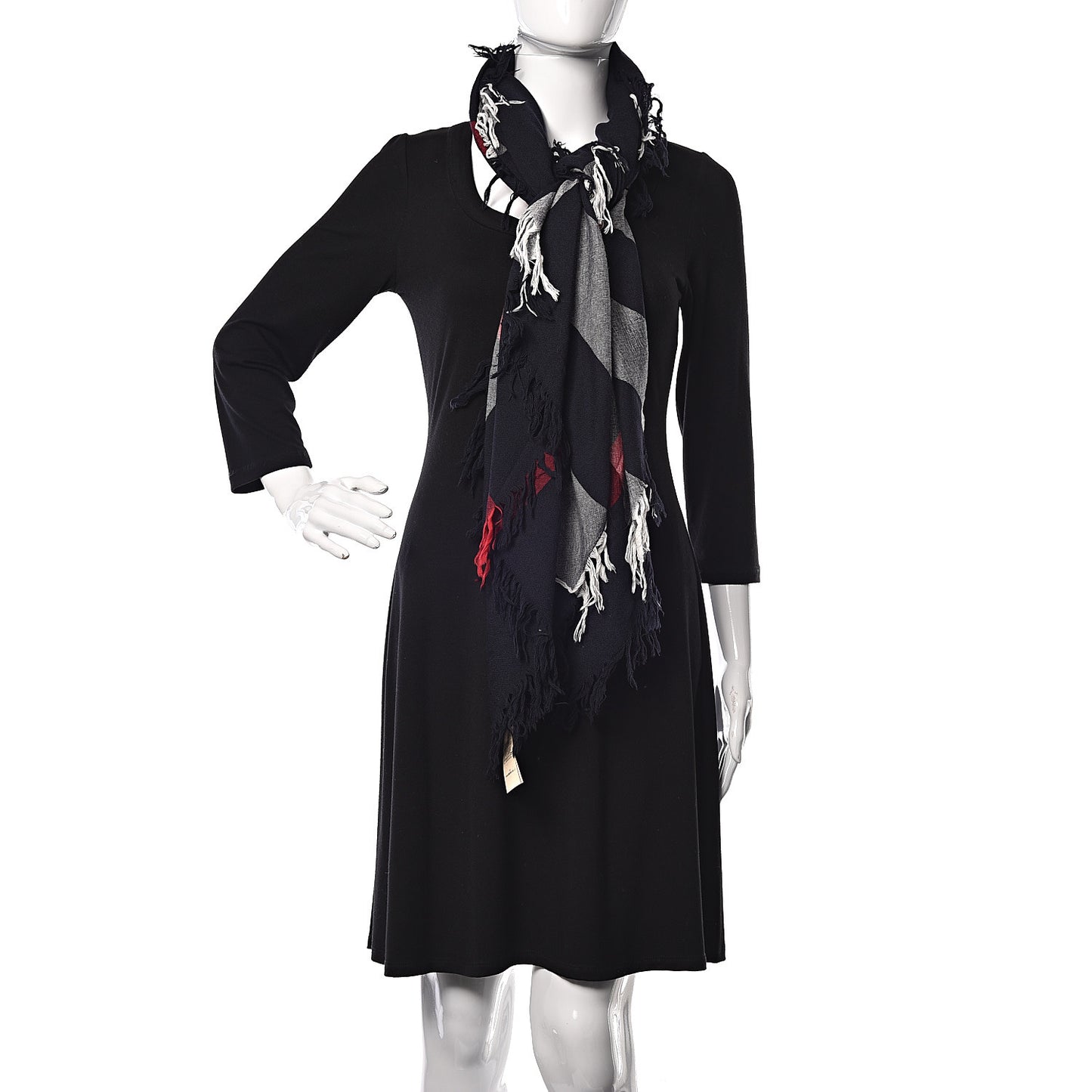 Merino Wool House Check Scarf Navy