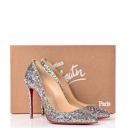 Christian Louboutin Glitter Aqua Ruban Met Pigalle Follies 100 Pumps 35.5 Rosette Gold 8 of 8