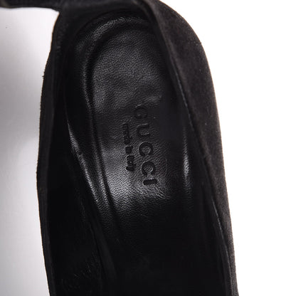 Gucci Suede Ankle Strap Peep Toe Pumps 36 Nero Black Gold 9 of 10