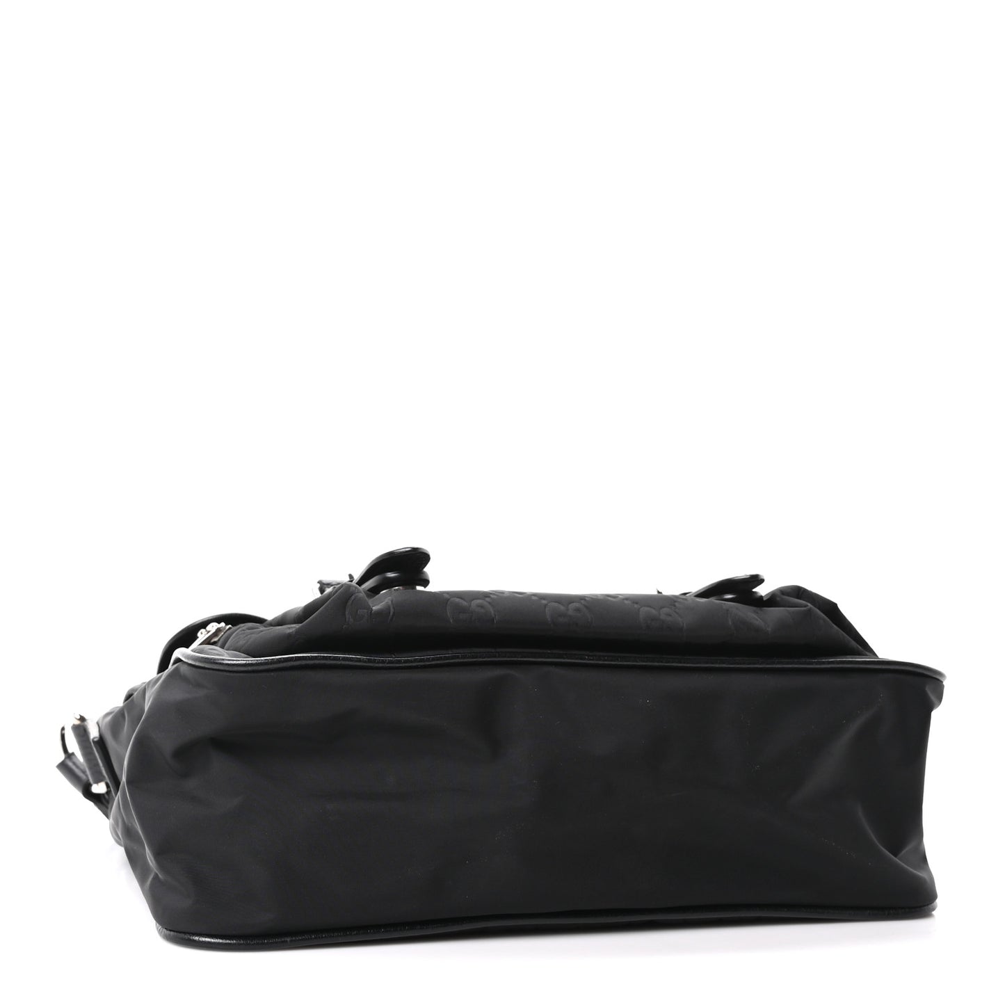 Nylon Monogram Double Buckle Flap Messenger Bag Black