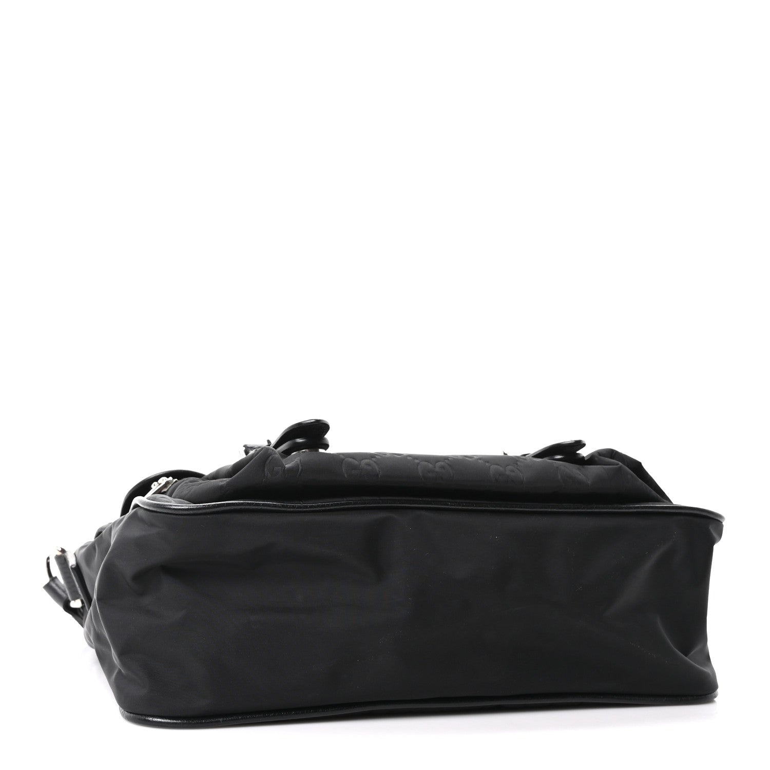 Gucci Nylon Monogram Double Buckle Flap Messenger Bag Black 4 of 10