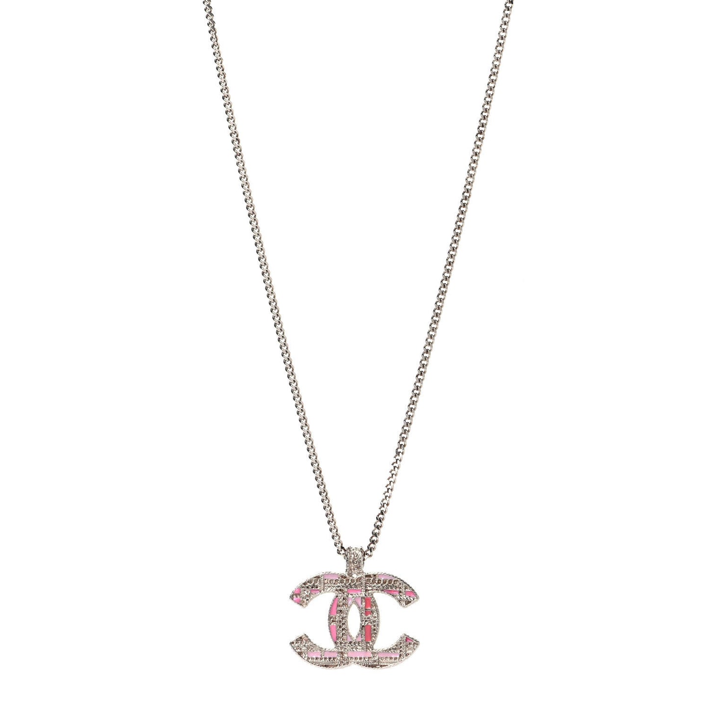 Crystal Enamel Tweed Effect CC Necklace Gold