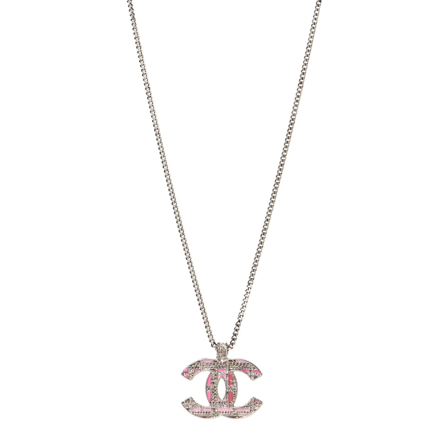 Chanel Crystal Enamel Tweed Effect CC Necklace Gold 1 of 4