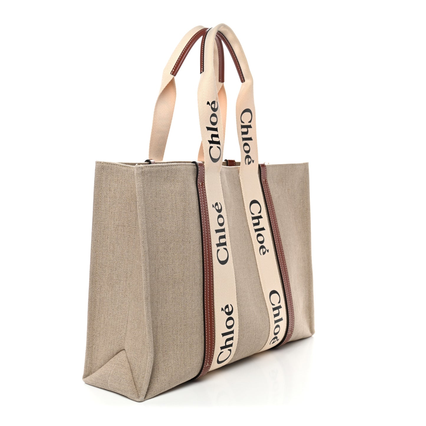 Cotton Calfskin Large Woody Ribbon Tote White Brown