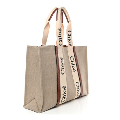 Chloe Cotton Calfskin Large Woody Ribbon Tote White Brown 3 of 10