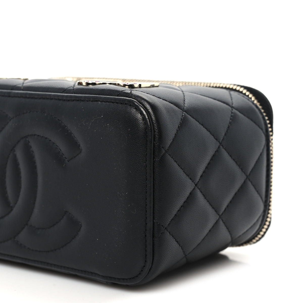 Lambskin Enamel Quilted Roller Skate Small Vanity Case With Chain Black