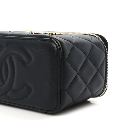 Chanel Lambskin Enamel Quilted Roller Skate Small Vanity Case With Chain Black 9 of 10