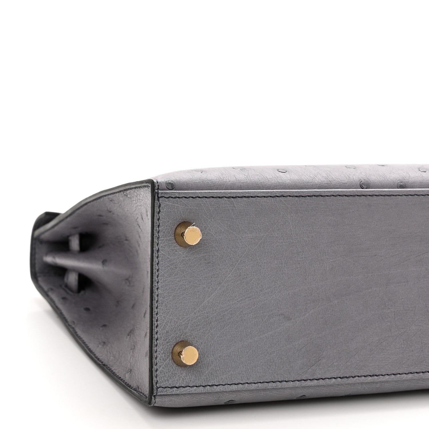 Hermes Ostrich Horseshoe Kelly Sellier 25 Gris Agate Bleu Electrique 9 of 11