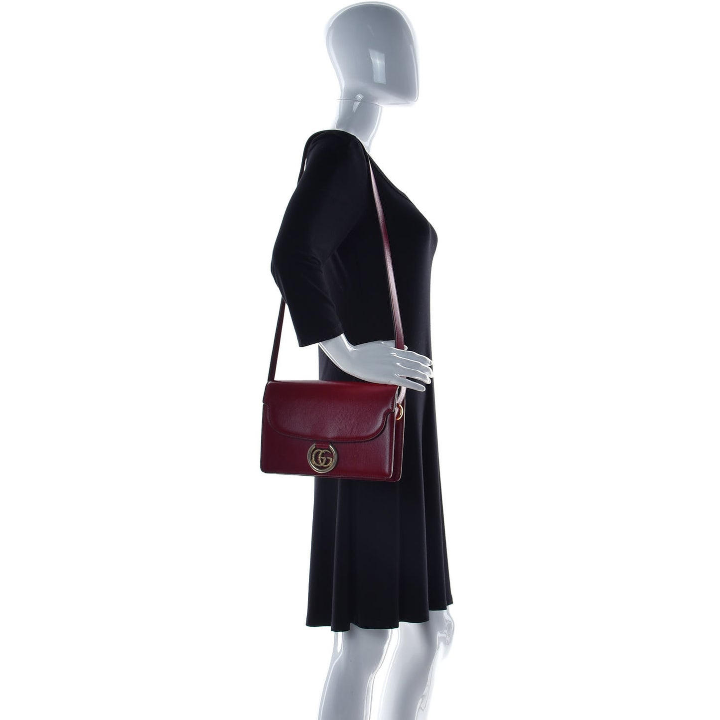 Textured Calfskin Small Torchon GG Ring Shoulder Bag New Cherry Red