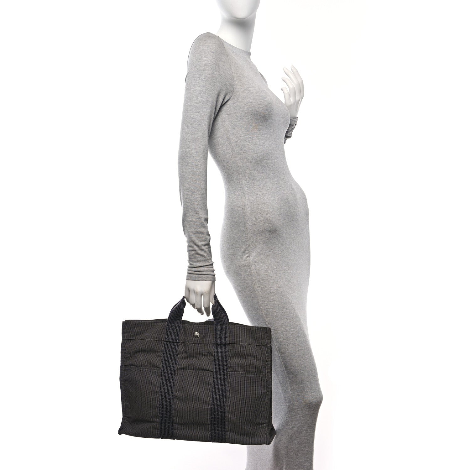 Hermes Canvas Herline Tote MM Grey 2 of 9