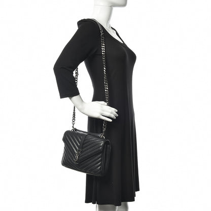 Saint Laurent Sheepskin Matelasse Chevron Monogram Medium College Bag Black 2 of 8