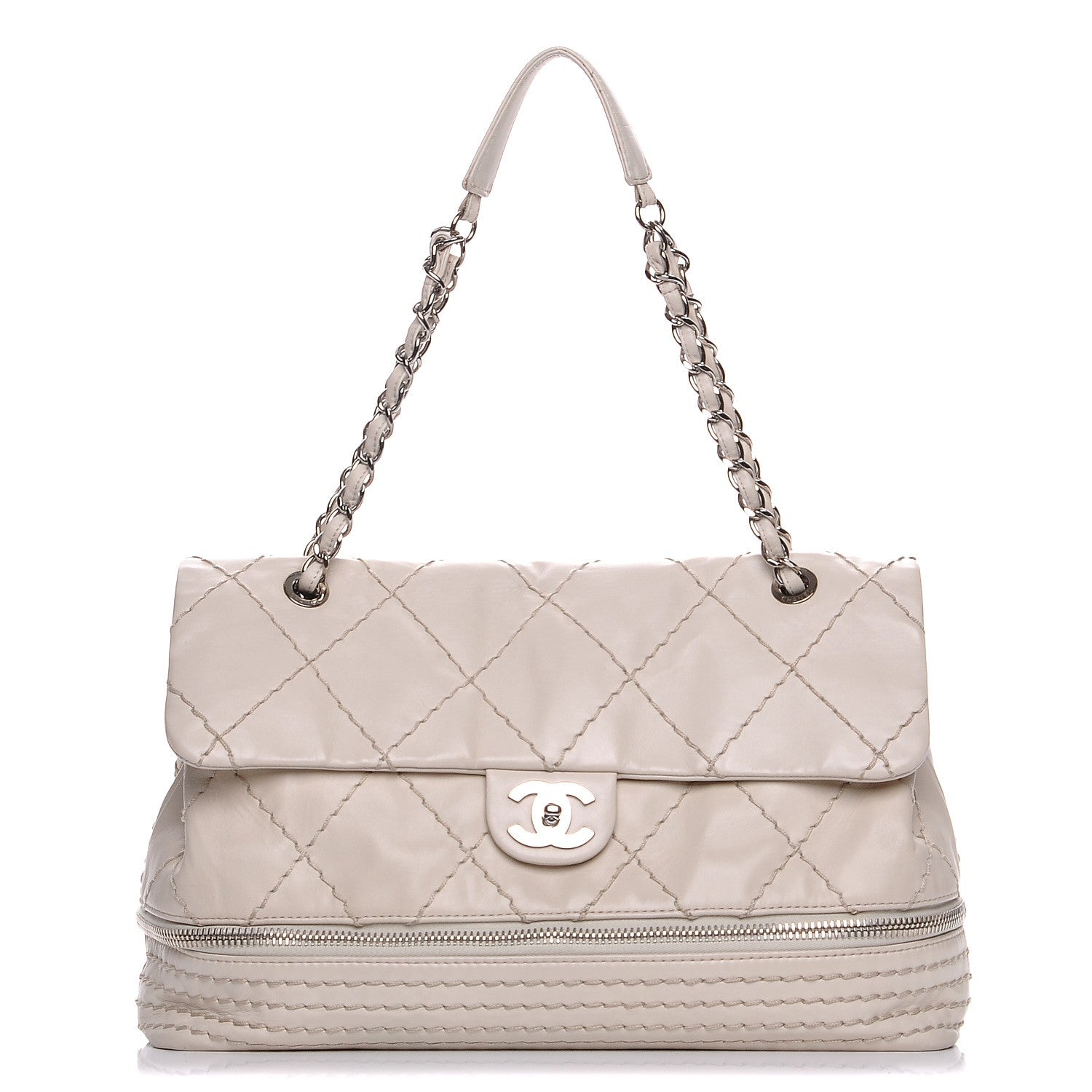 Chanel Calfskin Stitched Large Expandable Flap Bag White 1 of 7