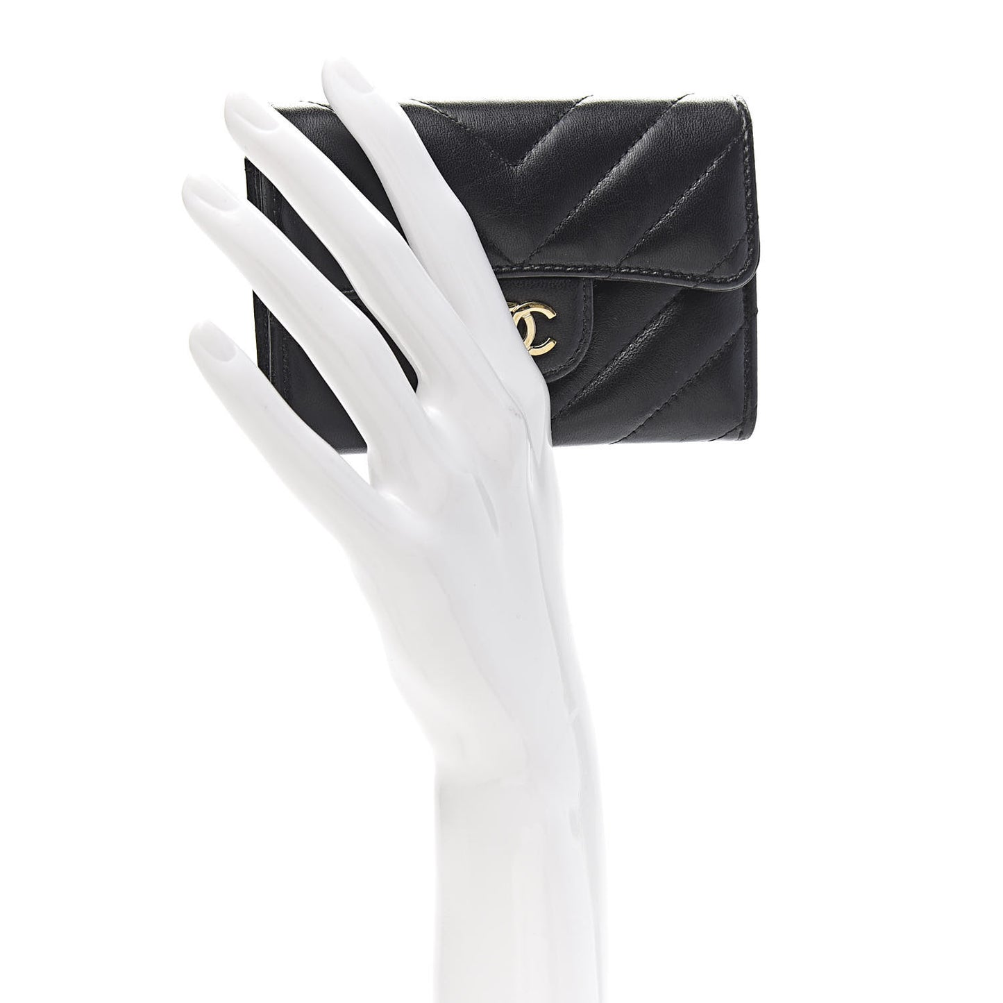 Lambskin Chevron Quilted Flap Card Holder Black