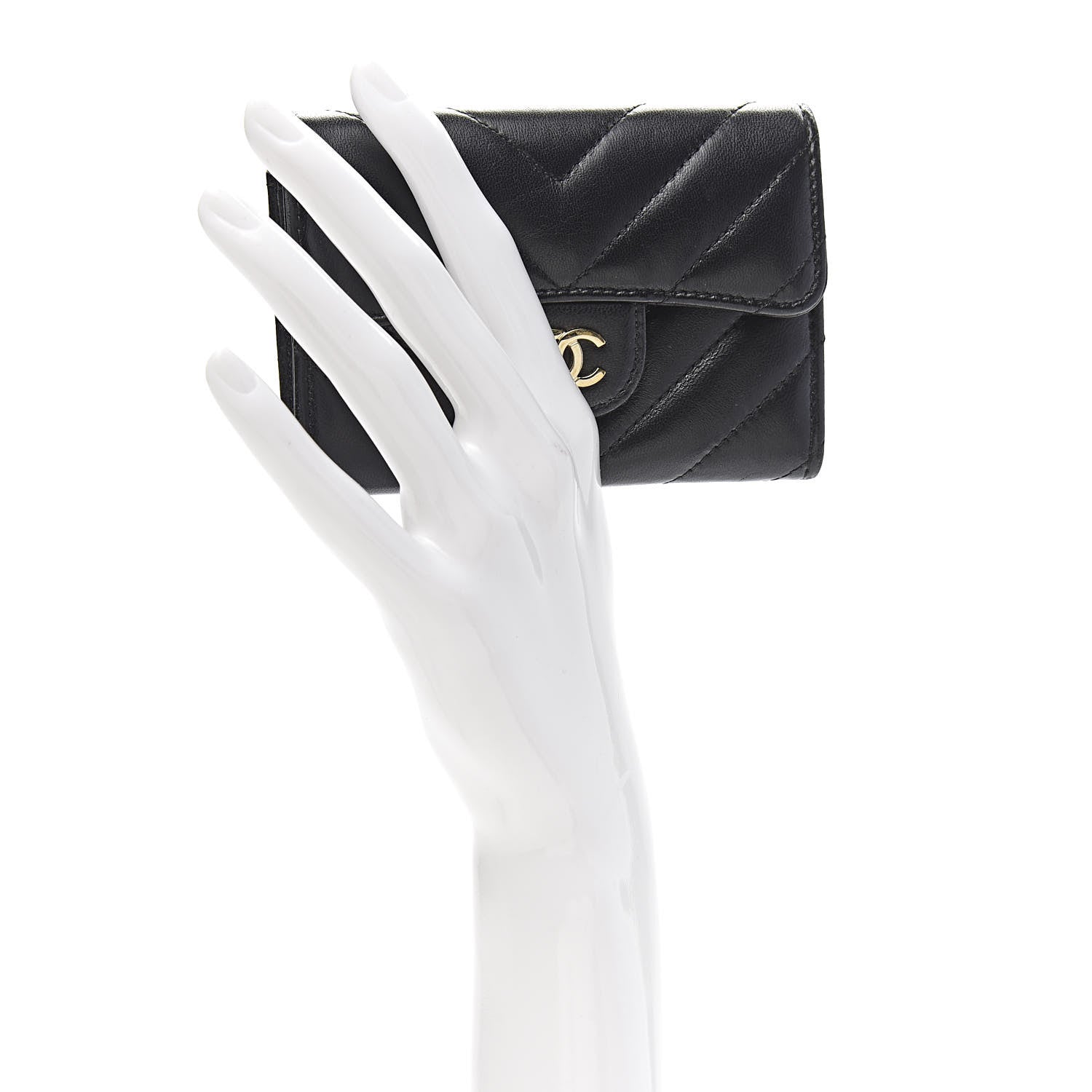 Chanel Lambskin Chevron Quilted Flap Card Holder Black 2 of 8
